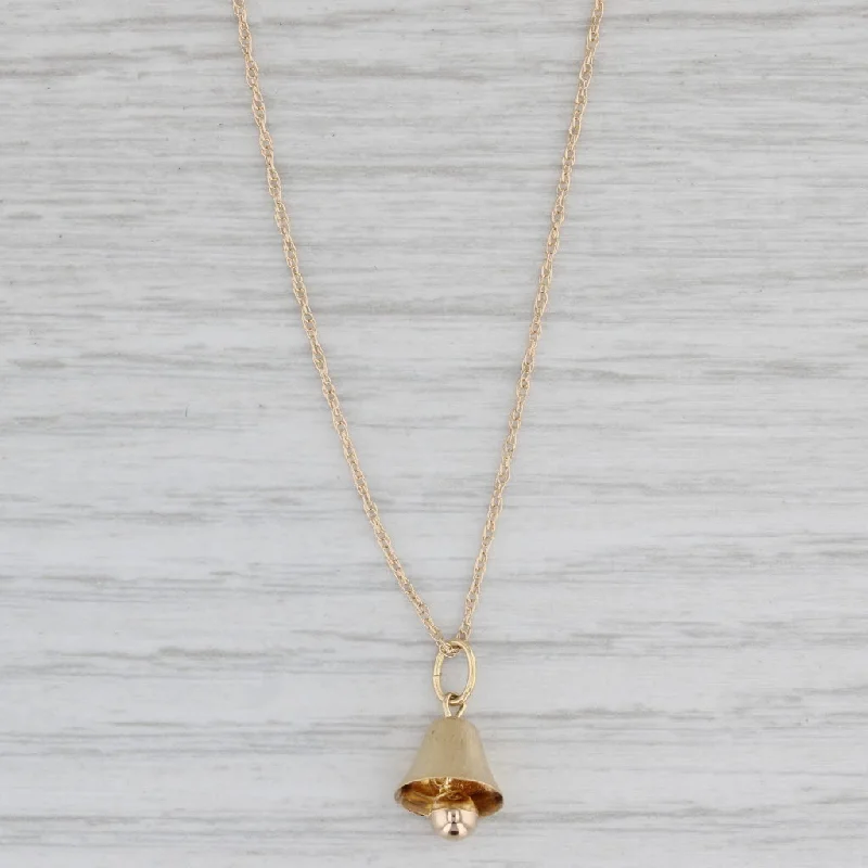 women's stackable necklaces-Ringing Bell Pendant Necklace 14k Yellow Gold 18" Rope Chain Necklace