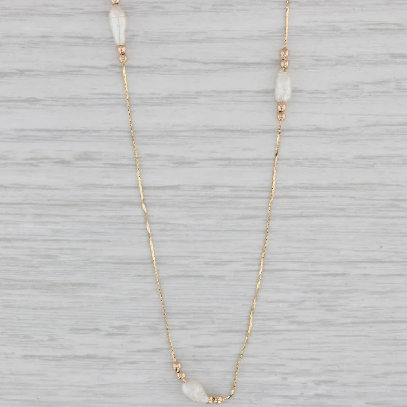 women's bold necklaces-Cultured Keshi Pearl Bead Station Necklace 14k Yellow Gold 18"