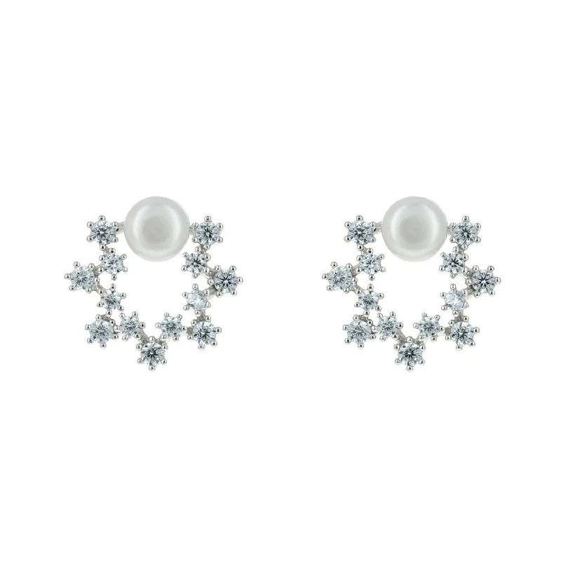 women's dangly earrings-Posy CZ Mini Pearl Dainty Stud Earrings