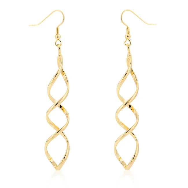 women's heart-shaped drop earrings-Casilda Gold Twist Dangle Earrings