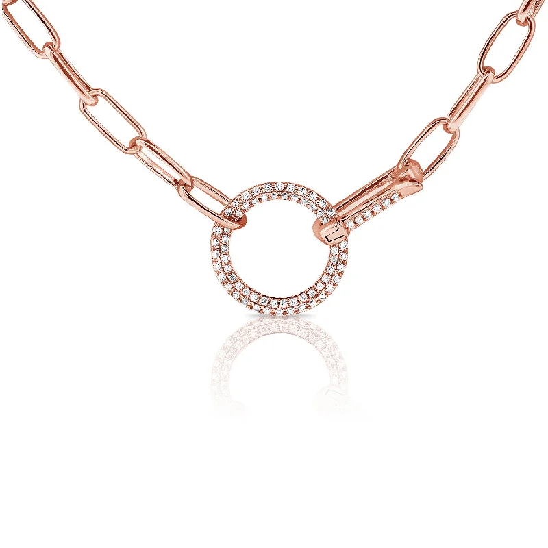 women's long pendant necklaces-14K Rose Gold Diamond Pave Circle "Y" Necklace