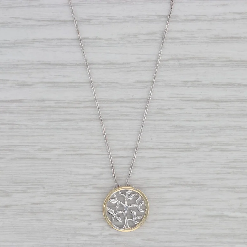 women's multi-strand necklaces-Tree of Life Pendant Necklace 10k White Yellow Gold 16-18" Cable Chain