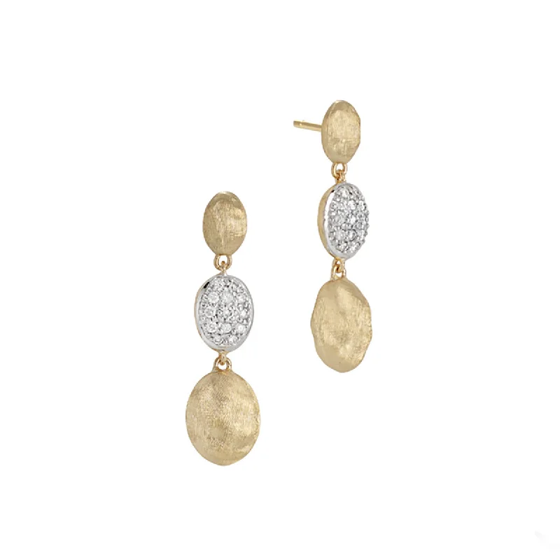 women's trendy earrings-18K Yellow and White Gold Diamond Triple Drop Earrings