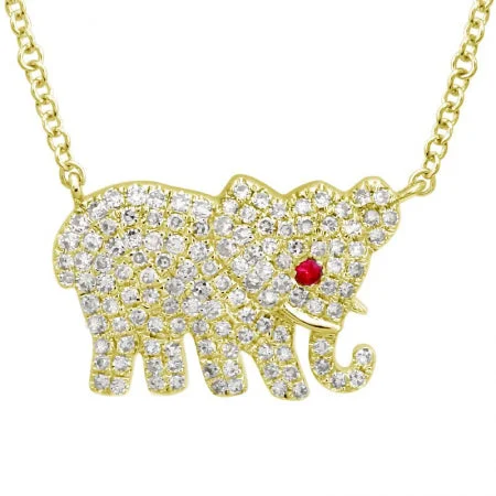 women's vintage necklaces-14k Yellow Gold Elephant Diamond Necklace