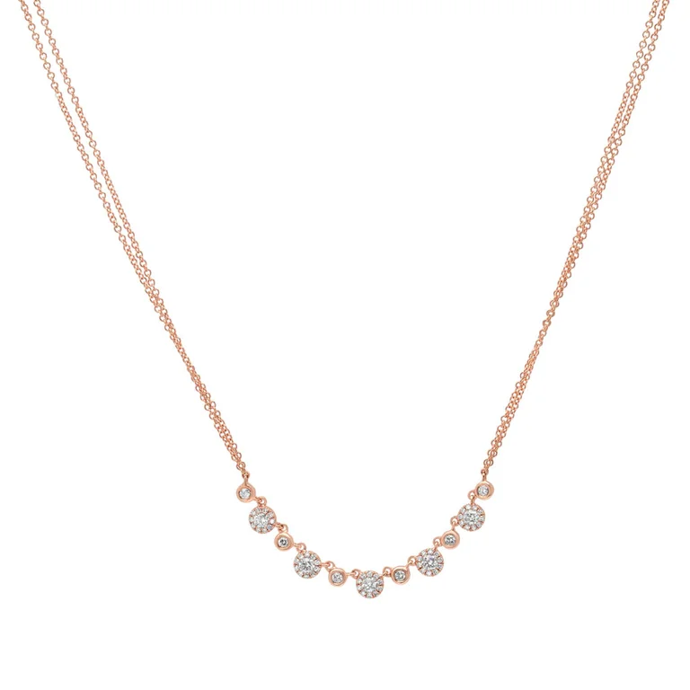 women's diamond choker necklaces-14K Rose Gold Diamond Disc Double Chain Necklace