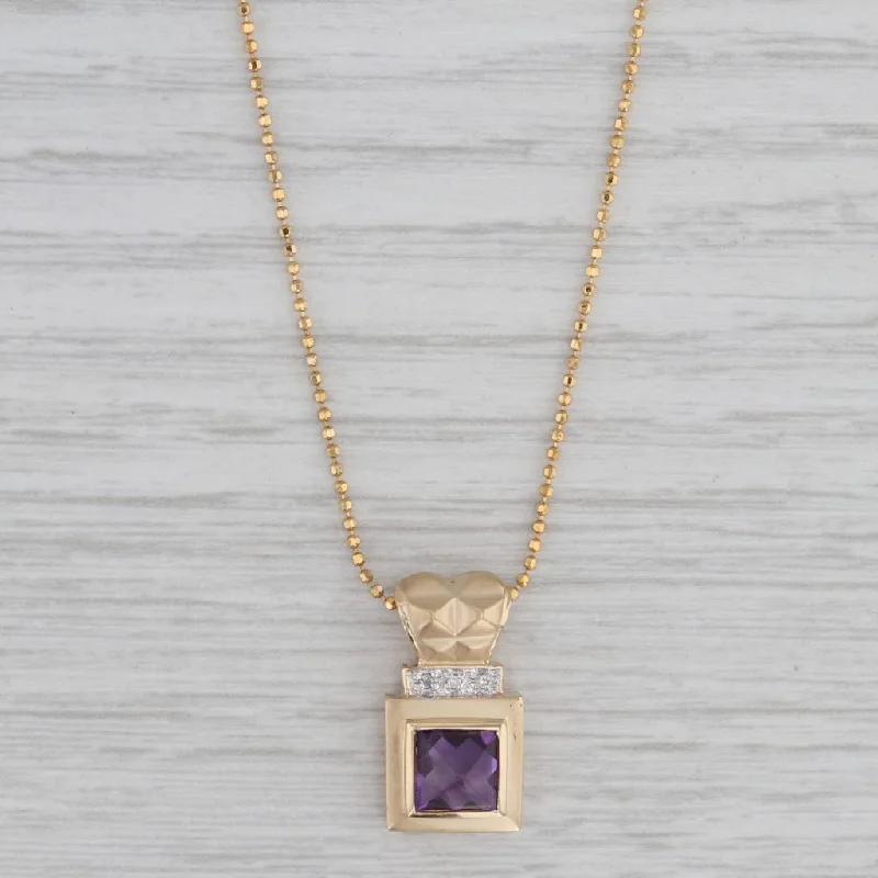 women's luxury necklaces-1.24ct Amethyst Diamond Pendant Necklace 14k Yellow Gold 17.75" Bead Chain