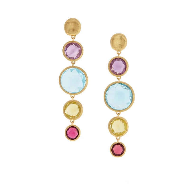 women's butterfly earrings-18K Yellow Gold and Mixed Gemstone Drop Earrings