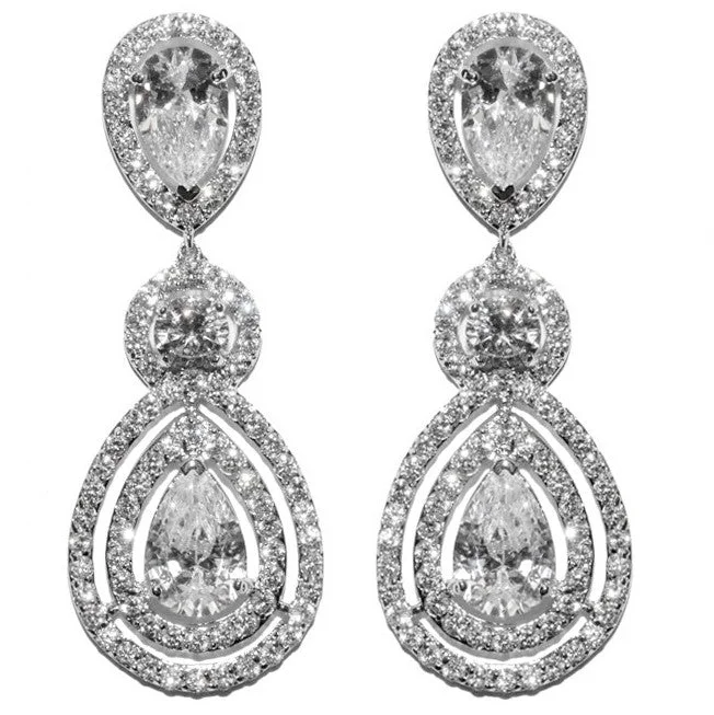 women's large stud earrings-Louisa Pear Halo Chandelier Earrings