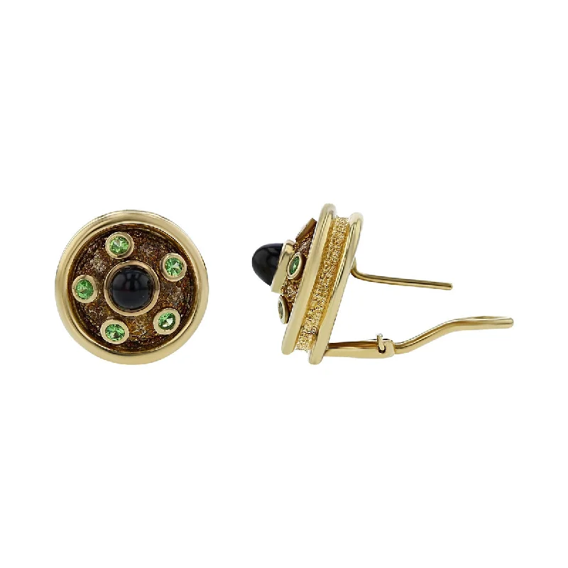 women's custom earrings-18K Yellow Gold Earrings with Onyx and Tourmaline