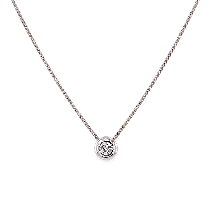 women's fine jewelry necklaces-14K White Gold Diamond Double Bezel Necklace