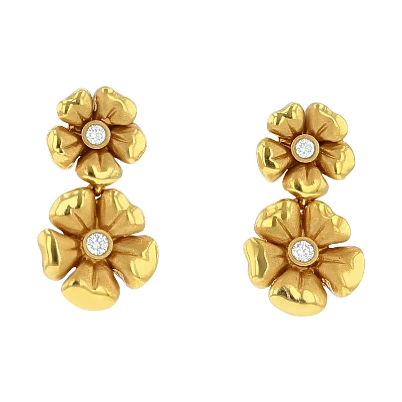 women's bohemian earrings-20K Rose Gold Diamond Blossom Earrings