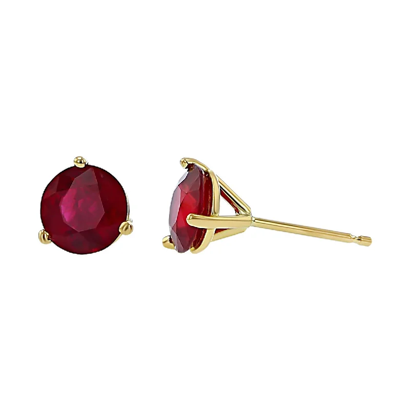 women's diamond and pearl earrings-18K Yellow Gold Mozambique Ruby Stud Earrings