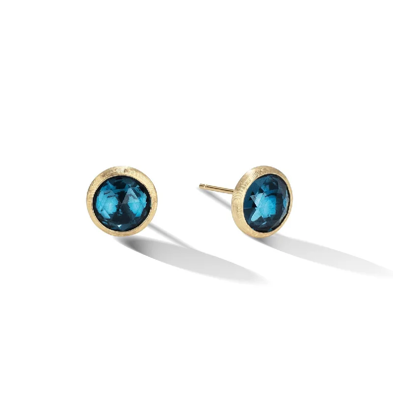 women's chandelier earrings-18K Yellow Gold London Blue Topaz Stud Earrings