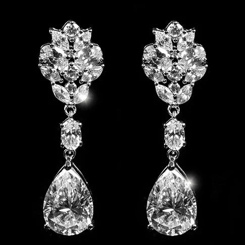 women's silver dangly earrings-Melita Pear Cluster Dangle Earrings | 44mm