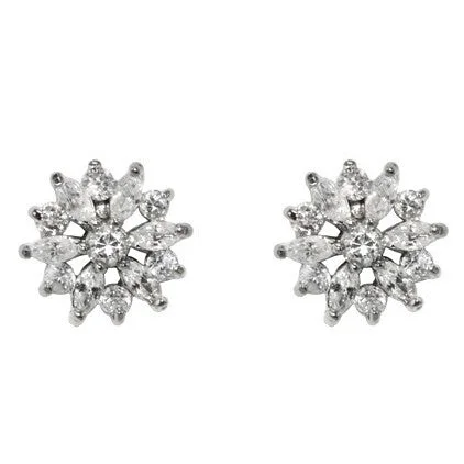 women's designer earrings-Natsu Marquise Flower Cluster CZ Stud Earrings