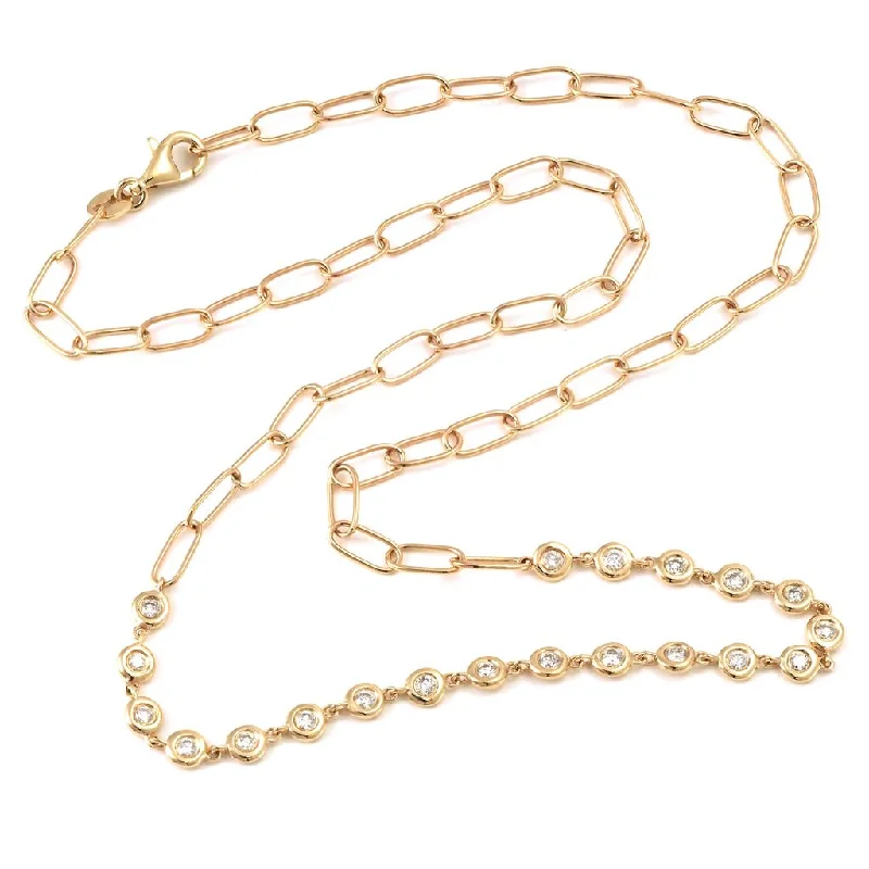 women's multi-strand necklaces-14k Yellow Gold Bezel Set Diamond Paper Clip Necklace