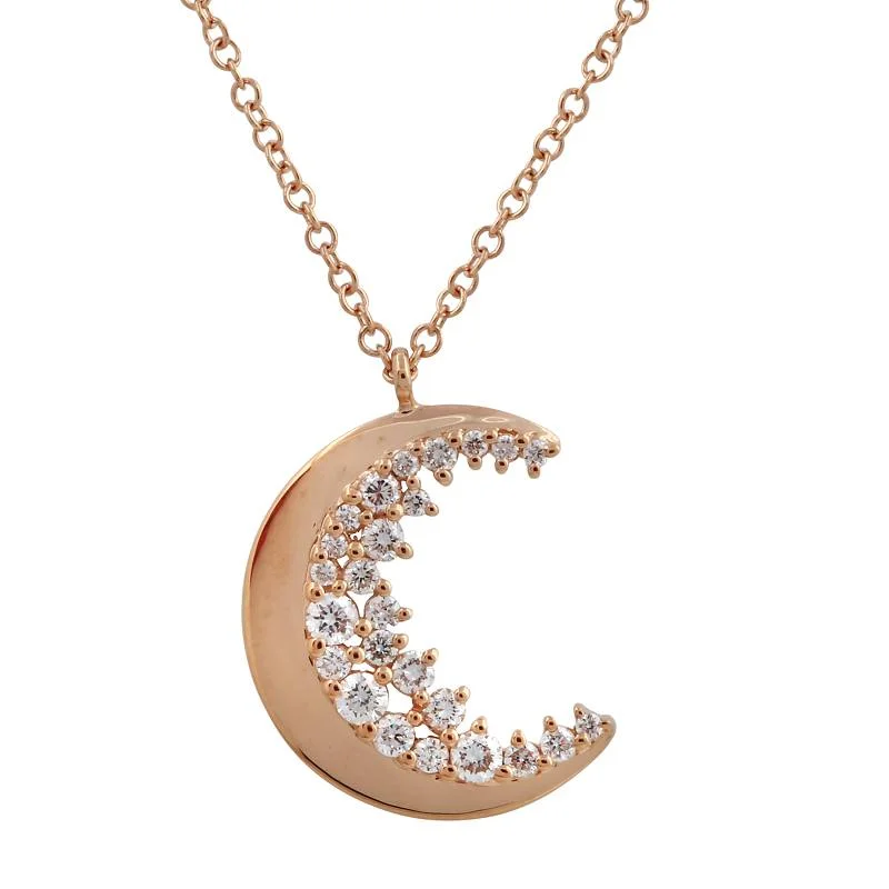 women's angel wing necklaces-14K Rose Gold Diamond Moon Necklace