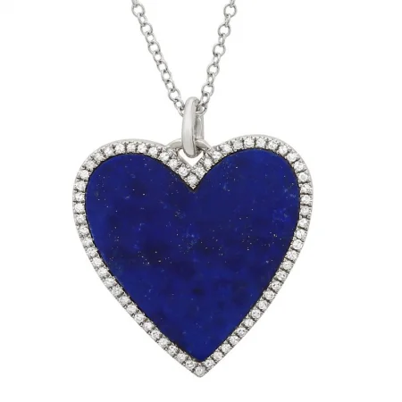 women's luxury necklaces-14K White Gold Diamond Lapis Large Heart Necklace