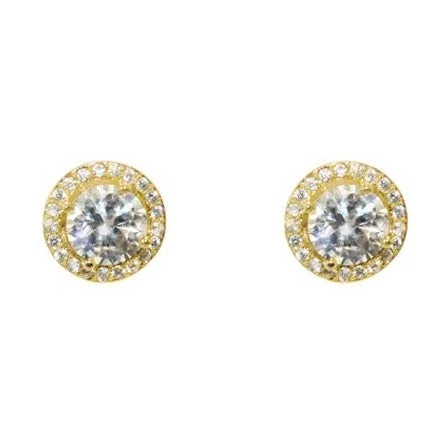 women's vintage earrings-Isla Clear Round CZ Halo Gold Stud Earrings - 5mm | 0.75ct