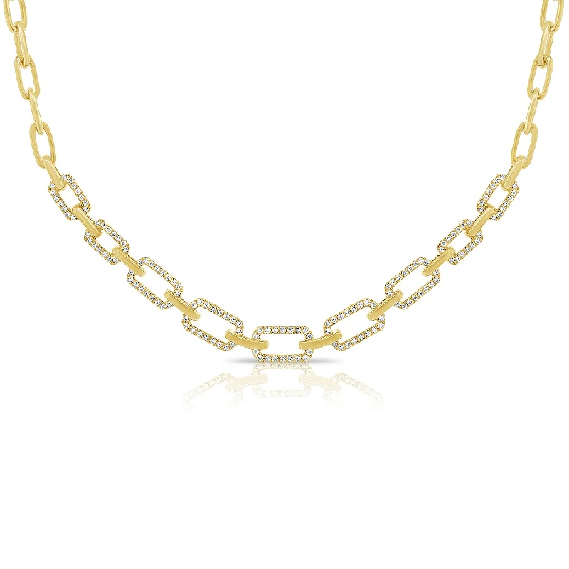 women's boho chic necklaces-14K Yellow Gold Diamond Link Necklace