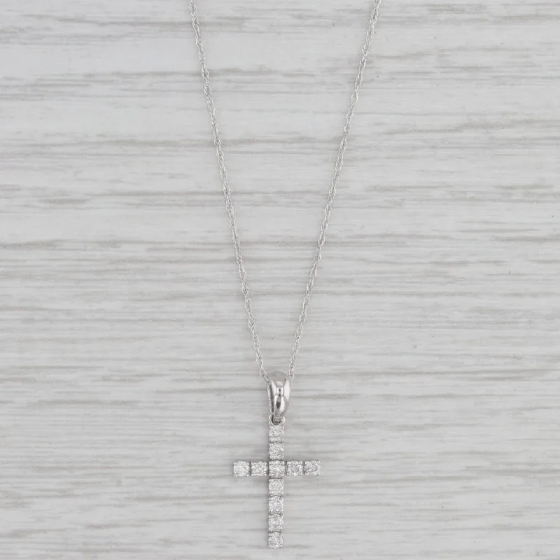 women's choker necklaces-New 0.25ctw Diamond Cross Pendant Necklace 14k White Gold 18"