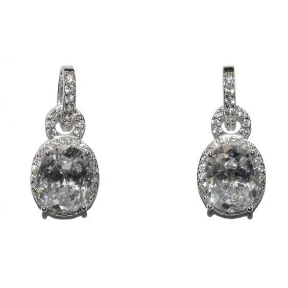 women's statement chandelier earrings-Olexa Oval Halo Drop Earrings | 4ct