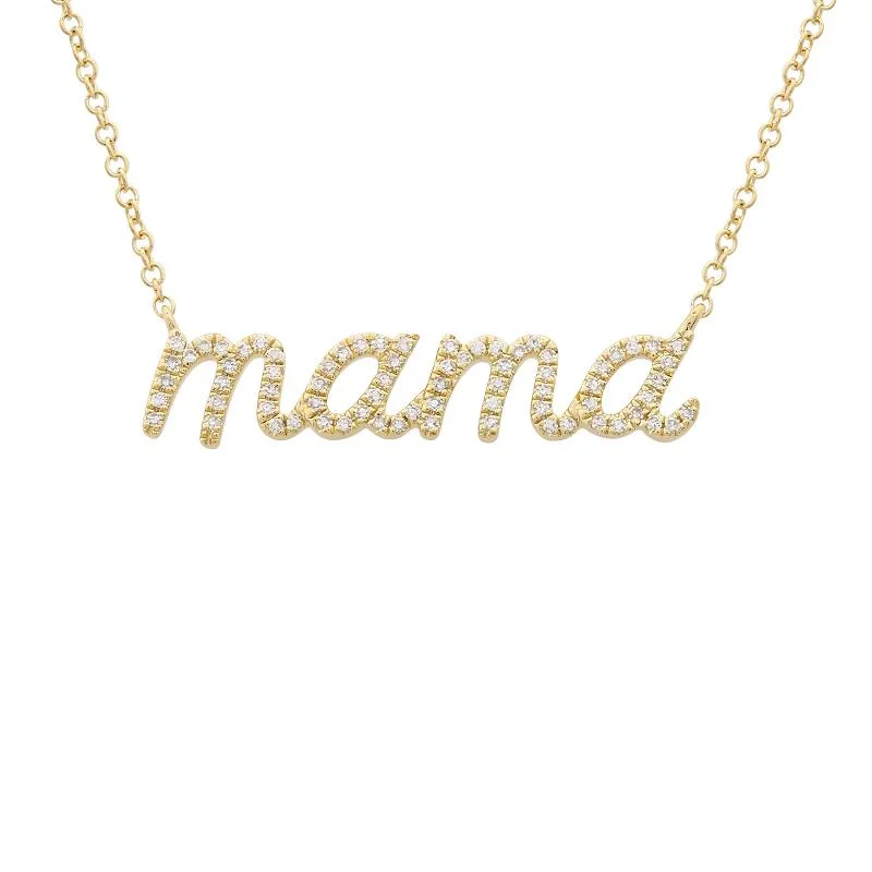 women's tribal necklaces-14K Yellow Diamond Mama Script Necklace