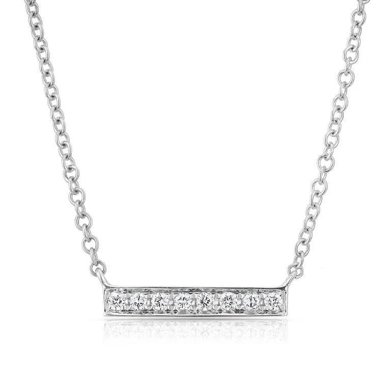 women's classic pearl necklaces-14K White Gold Short Diamond Bar Necklace