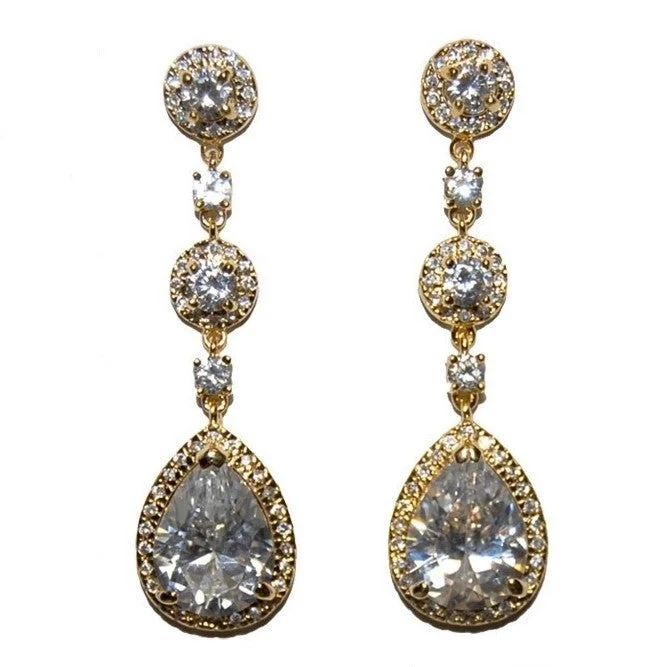 women's diamond hoop earrings-Amberly Pear Chandelier Earrings | 18k Gold | 57mm