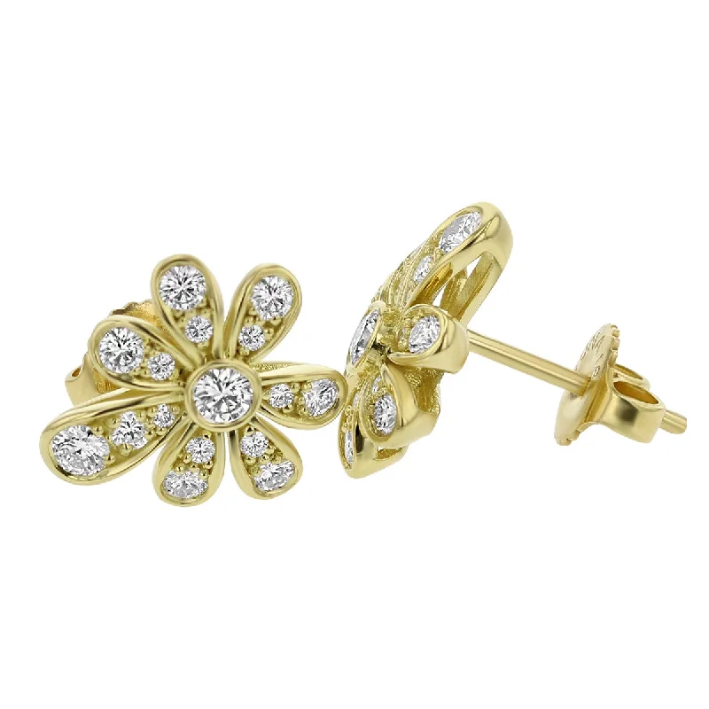 women's moonstone earrings-18K Yellow Gold Ice Flower Stud Earrings