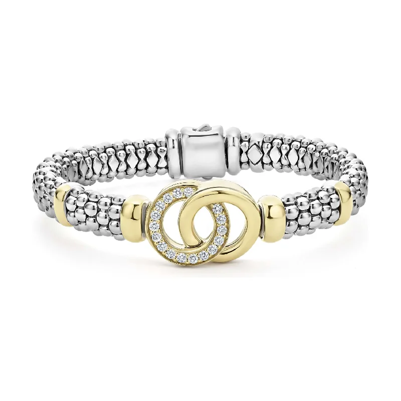 women's statement bracelets-Lagos 18k Gold & Sterling Silver Interlocking Diamond Bracelet