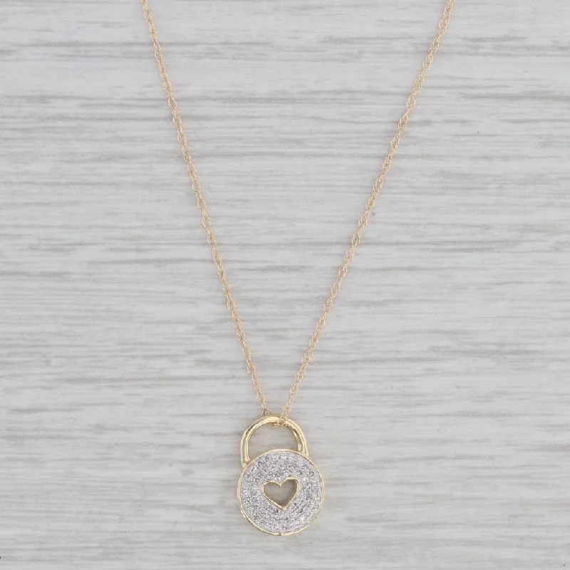 women's antique-style necklaces-New 0.13ctw Diamond Heart Lock Pendant Necklace 10k Yellow Gold 18" Rope Chain