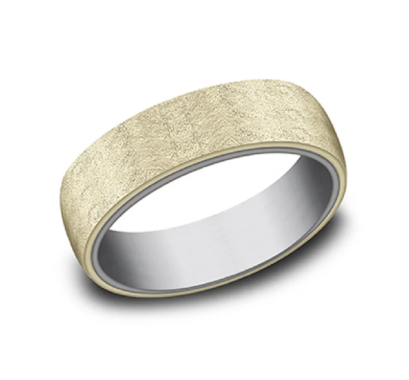 women's white gold engagement rings-Gray Tantalum And 14K Yellow Gold ‘The Aurora’ Swirl Finish 6.5mm Wedding Band