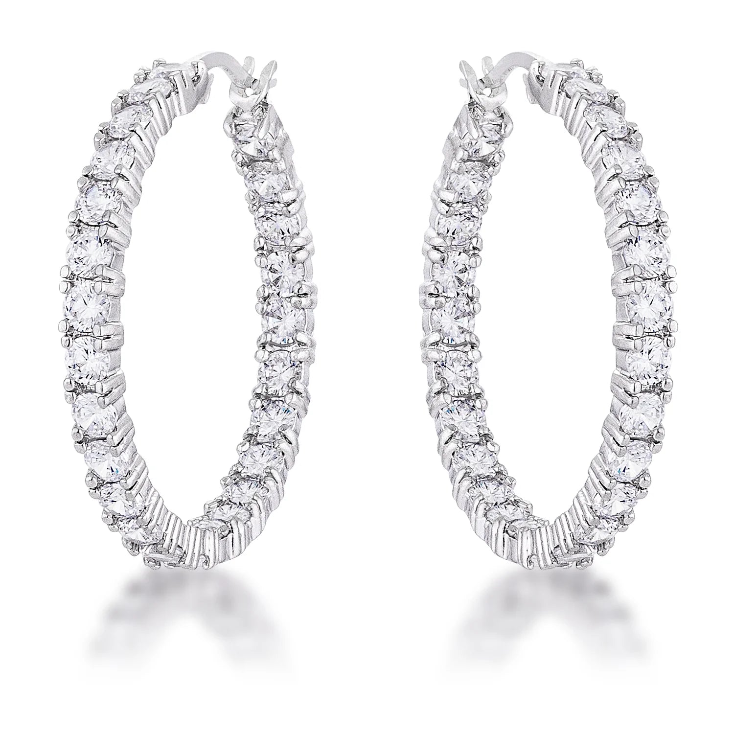 women's geometric earrings-Abella Round Eternity Silver Hoop Earrings | 5.5ct