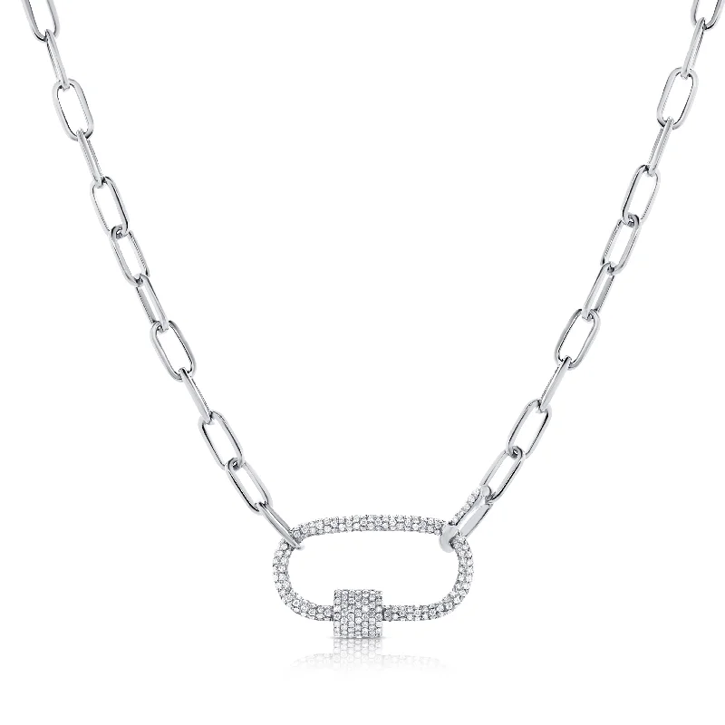 women's stackable necklaces-14K White Gold Full Diamond Pave link Necklace