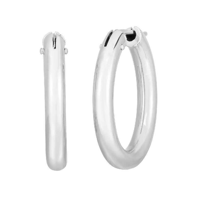 women's sterling silver dangly earrings-18K White Gold Small Oval Hoop Earrings