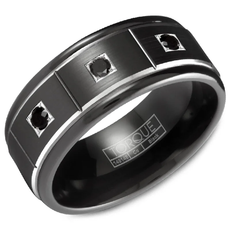 women's sparkling engagement rings-Torque Black Cobalt Collection 9MM Wedding Band with 3 Black Diamonds CBB-2132