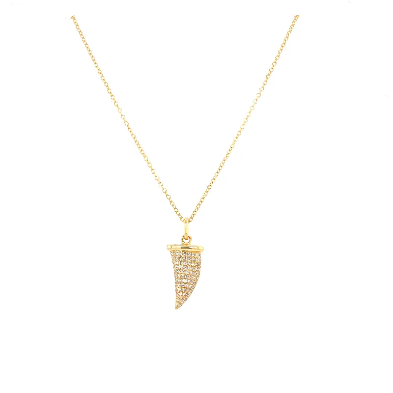 women's chain link necklaces-14K Yellow Gold Diamond Italian Horn Necklace