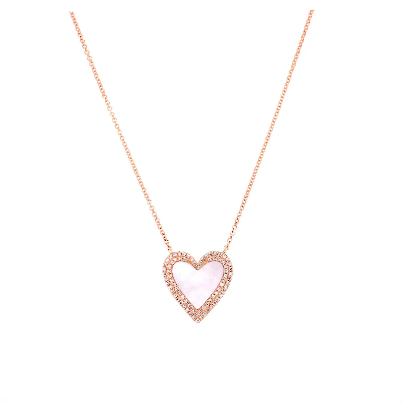 women's turquoise necklaces-14K Rose Gold Diamond + Mother of Pearl Heart Necklace