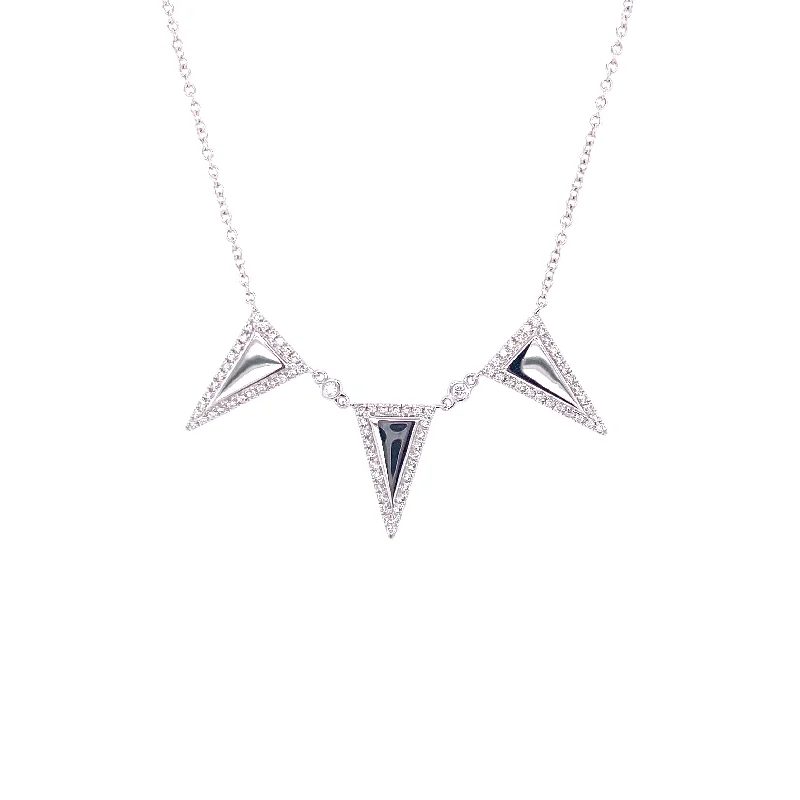 women's heart-shaped necklaces-18K White Gold Diamond Triangle Necklace