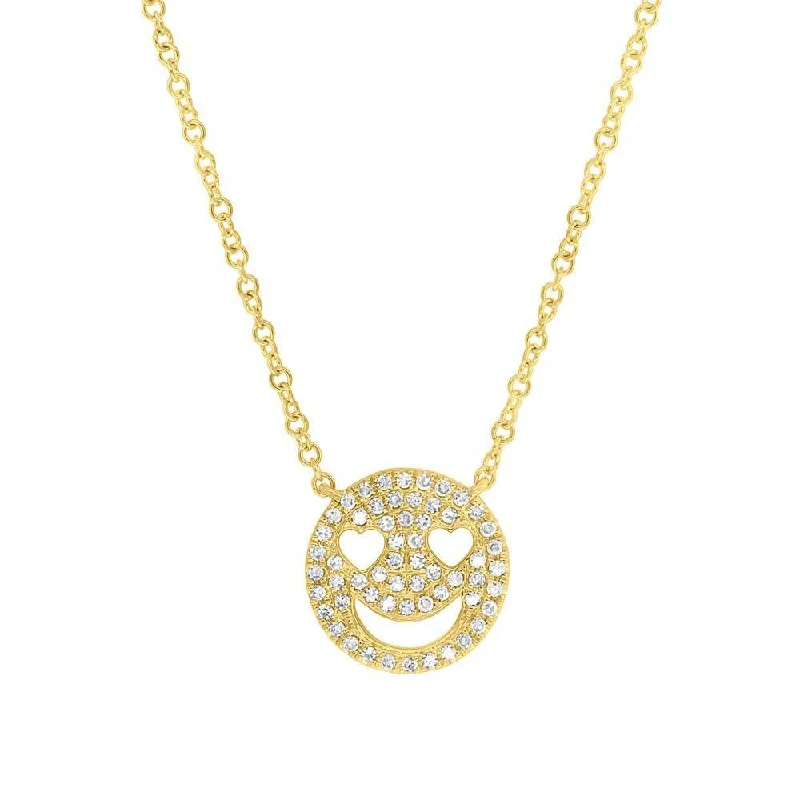 women's charm and pendant necklaces-14K Yellow Gold Diamond Smiley Face Necklace