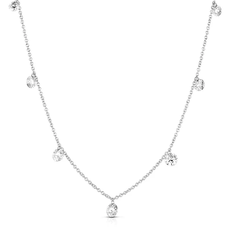 women's meaningful necklaces-14K White Gold Drilled Diamonds Dangle Necklace