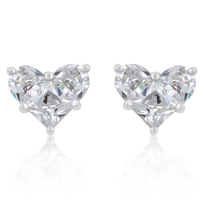 women's chandelier earrings-Jobina CZ Heart Stud Earrings | 2.5ct