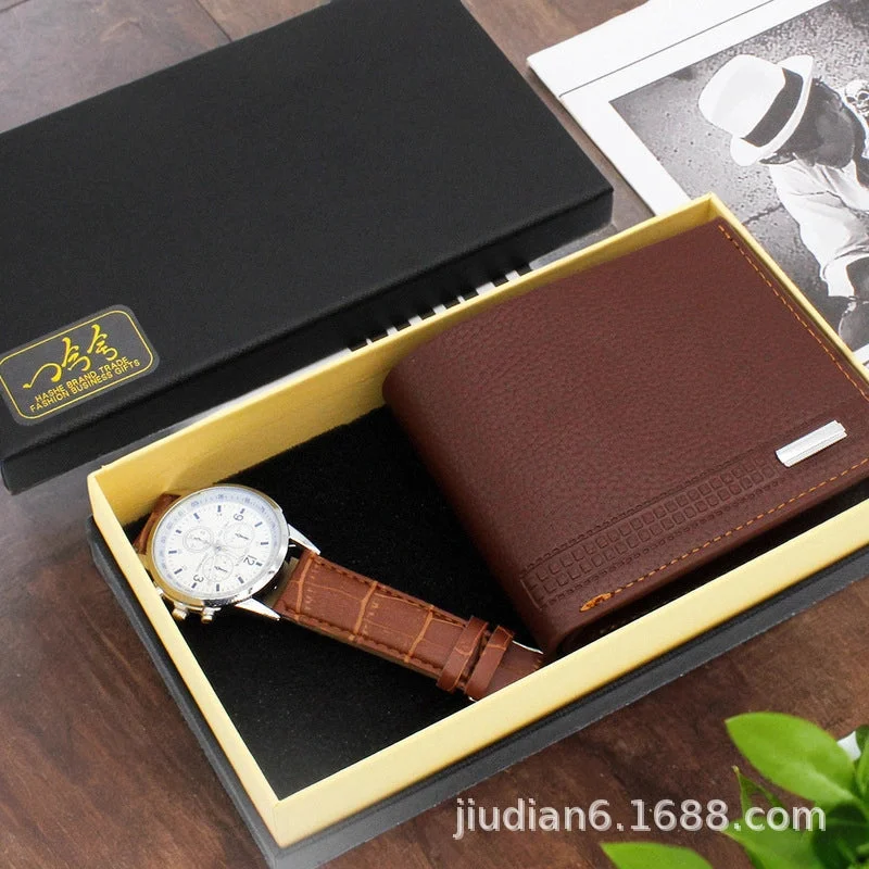 2352 White Plate Brown Strap Watch Wallet Box