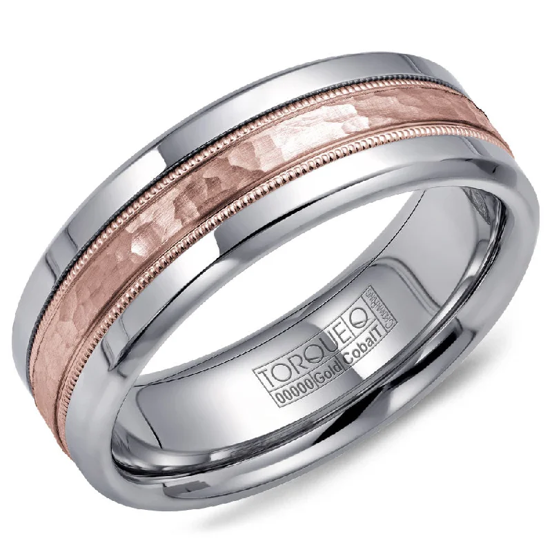 women's custom engagement rings-Torque Cobalt & Gold Collection 7.5MM Wedding Band with Rose Gold Center CW003MR75