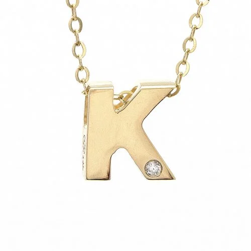 women's fashion necklaces-14K Yellow Gold Initial "K" With Diamond Necklace