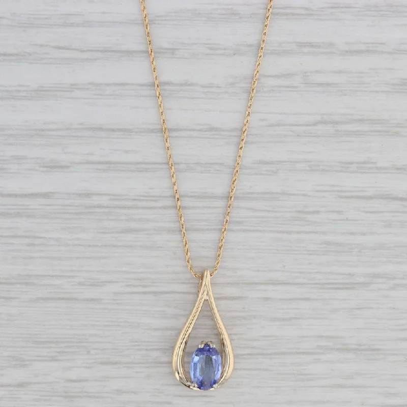 women's infinity necklaces-1.25ct Tanzanite Teardrop Pendant Necklace 14k Yellow Gold 16" Wheat Chain