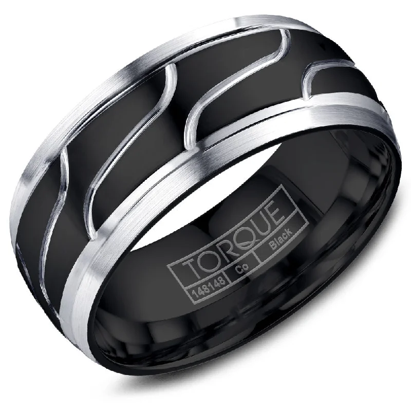 women's square diamond engagement rings-Torque Black Cobalt Collection 9MM Wedding Band with Wavy Line Detailing CBB-2190