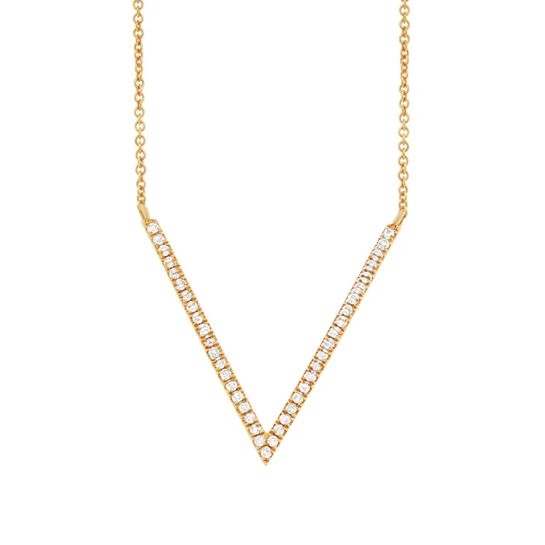 women's bold necklaces-14K Yellow Gold Diamond "V" Necklace