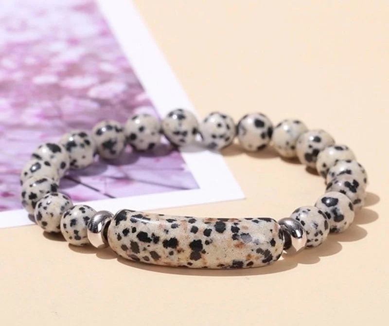 Natural Spotted Stone Bridge Bracelet|8mm Long Tube 10 * 39mm